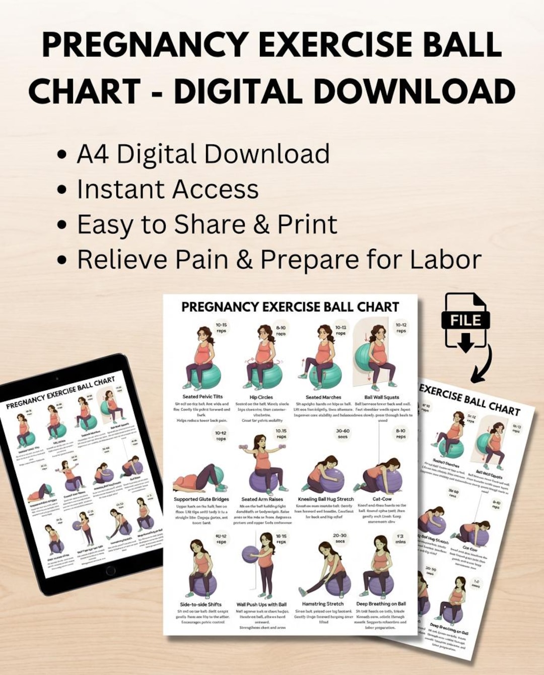 Prenatal Exercise Ball Workout Printable | Pregnancy Fitness Guide With ...