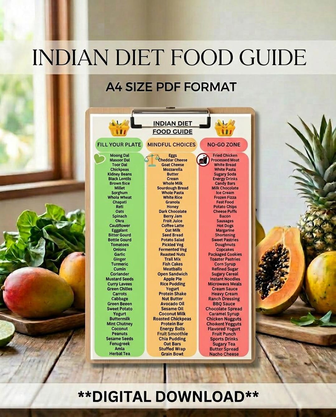 Indian Diet Food Guide Poster | Healthy Foods Chart | Eat Limit Avoid ...