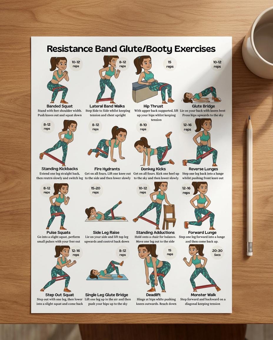 Resistance Band Glute & Booty Workout Chart | Lower Body Strength ...