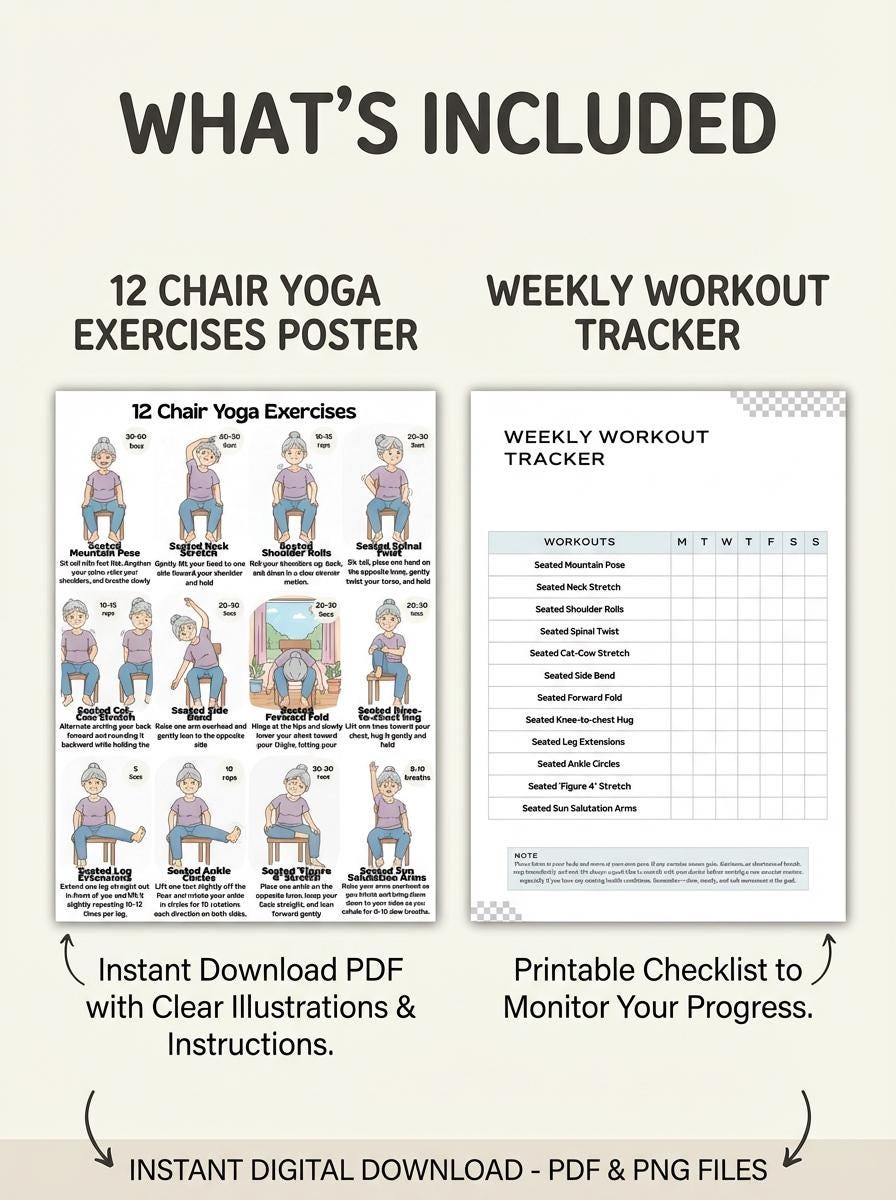 Seated Yoga Routine Senior Chair Yoga Exercises | Printable Seated Yoga Routine | Mobility ...