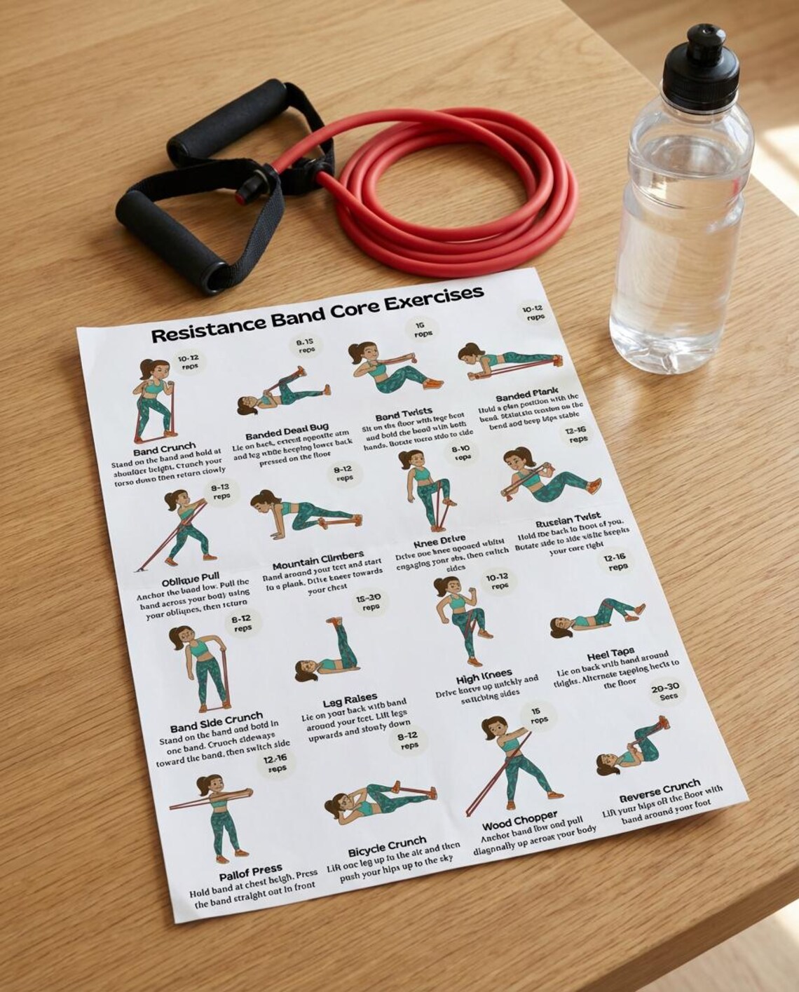 Resistance Band Core Workout Printable | Ab & Belly Fat Exercises, Home ...
