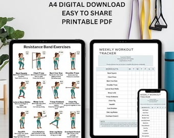Resistance Band Exercises Printable | Full Body Workout Guide with Weekly Tracker | Digital Download