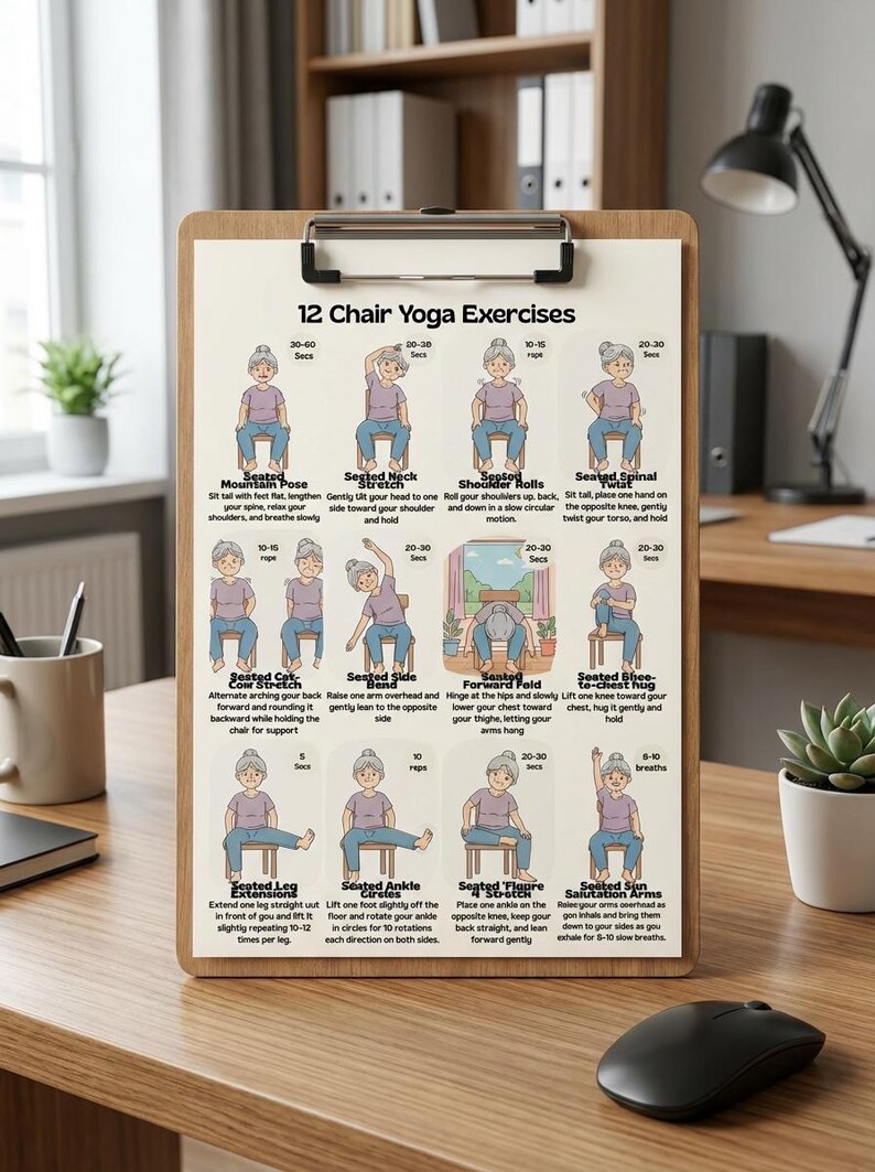 Seated Yoga Routine Senior Chair Yoga Exercises | Printable Seated Yoga Routine | Mobility ...
