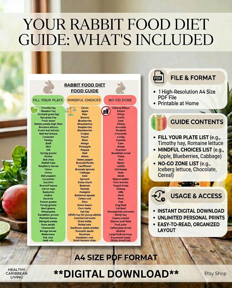 Rabbit Diet Food Guide | Healthy Bunny Feeding Chart (digital Download ...