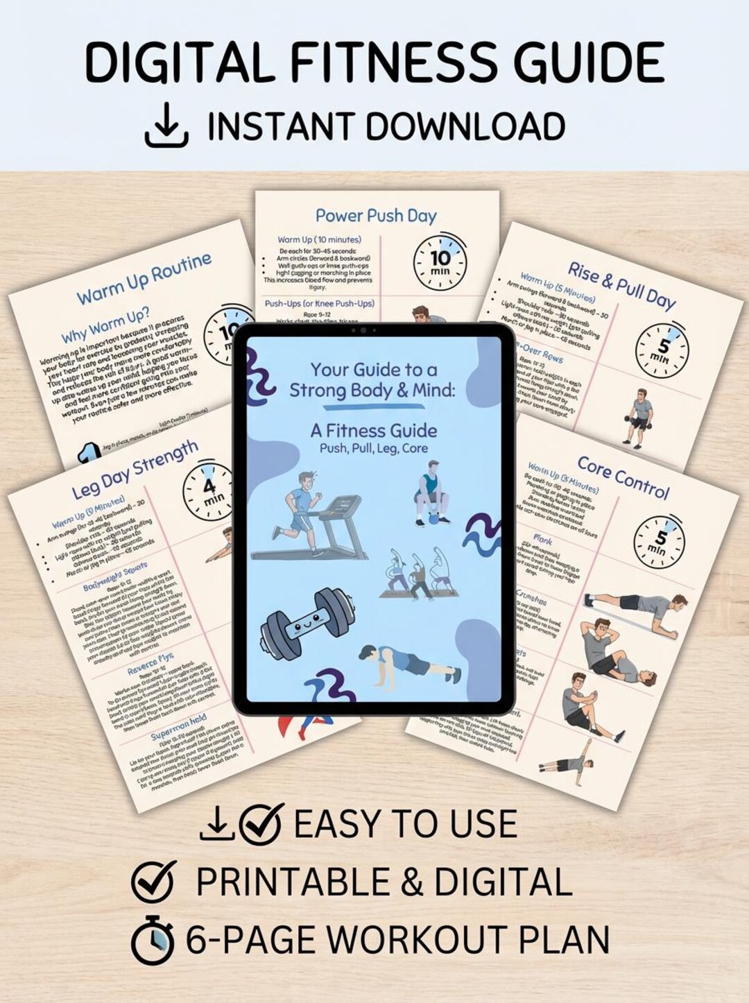 Beginner Workout Plan PDF | Push Pull Legs Core Fitness Guide (digital ...