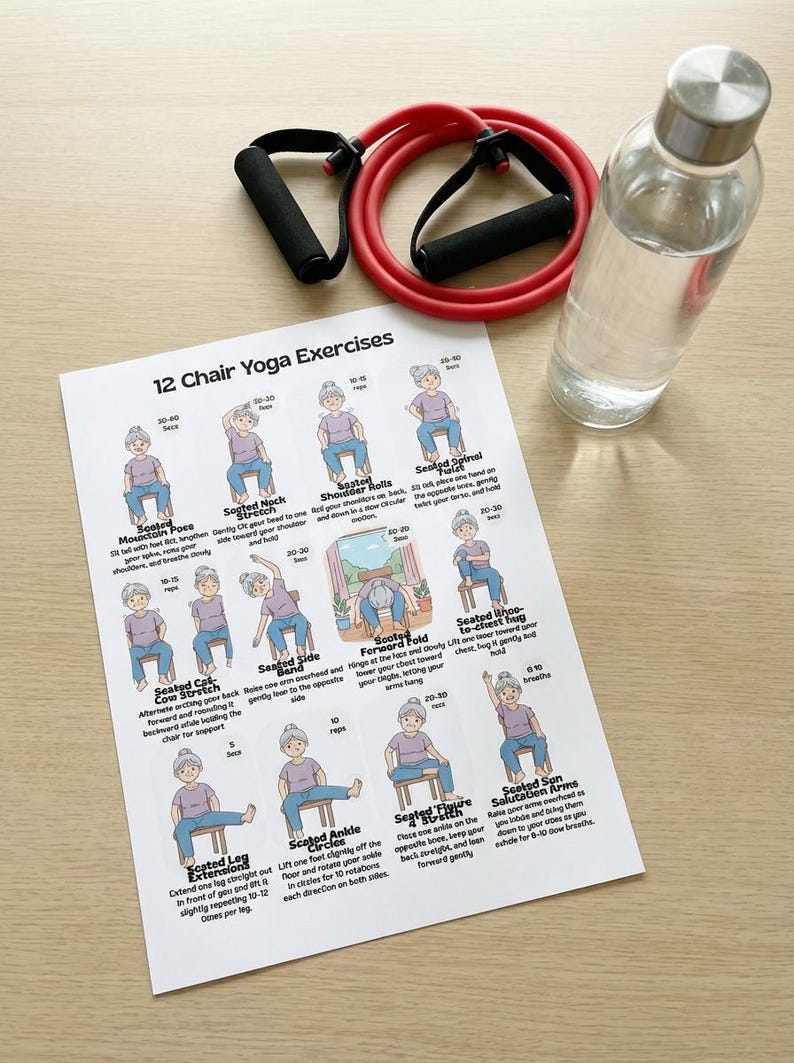 Seated Yoga Routine Senior Chair Yoga Exercises | Printable Seated Yoga Routine | Mobility ...