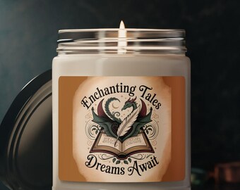 Vela de cuentos encantadores / Vela de dragón de fantasía y libros / Estética literaria