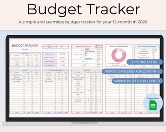 2026 Budget Tracker Spreadsheet, Simple Monthly Finance, Income ...