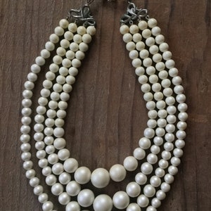 Midcentury Quad Strand Pearlescent Necklace image 1