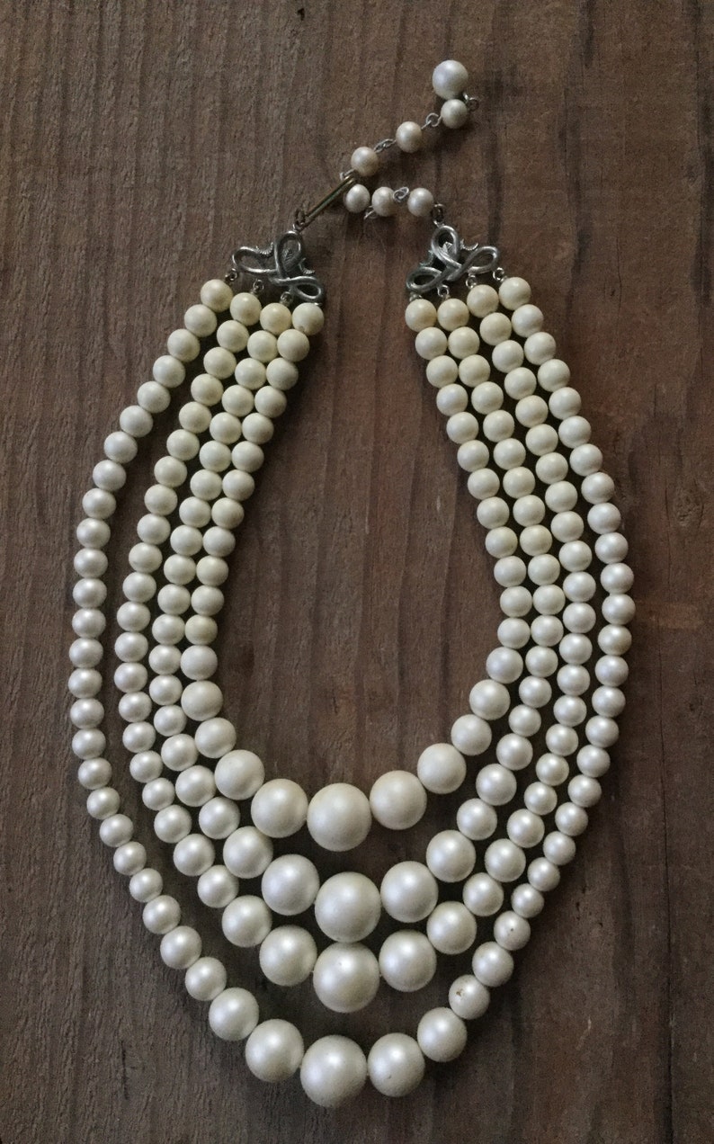 Midcentury Quad Strand Pearlescent Necklace image 1