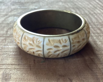 1980s Carved Bone and Brass Bangle