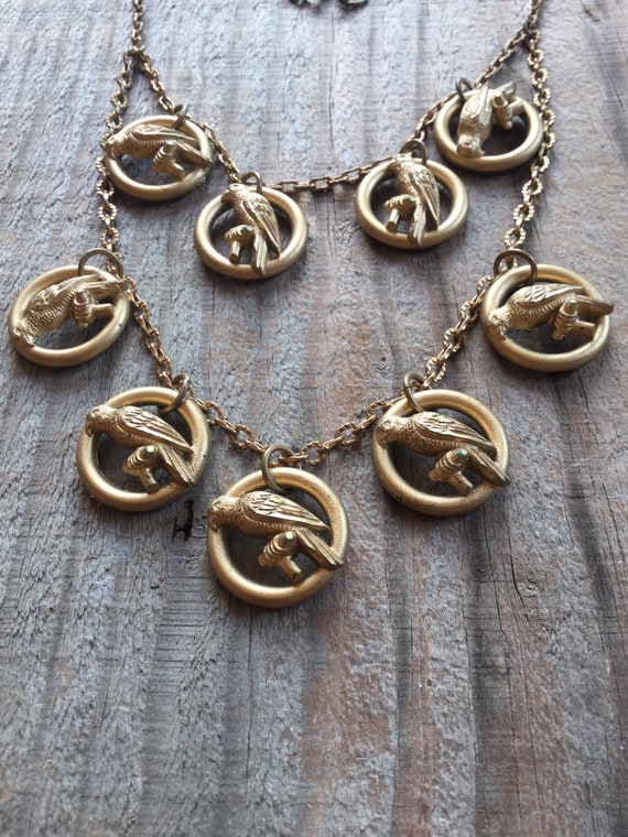 RARE Art Nouveau Bird Necklace Gold Tone