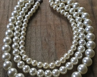 Mid Century Multi Strand Faux Pearl Necklace