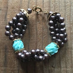 Mid Century Faux Pearl Glass Bracelet