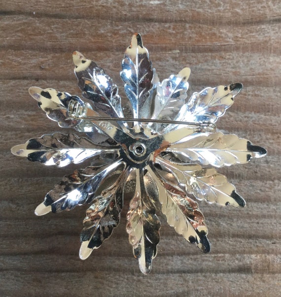 1950s Coro Silver Flower Brooch - image 2