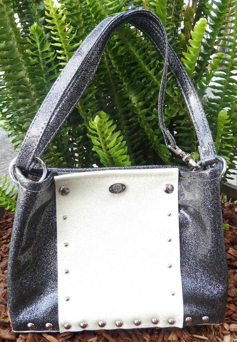Large Two Tone Sparkle Vinyl Sparkle Tote Bag by Stitches for Bitches