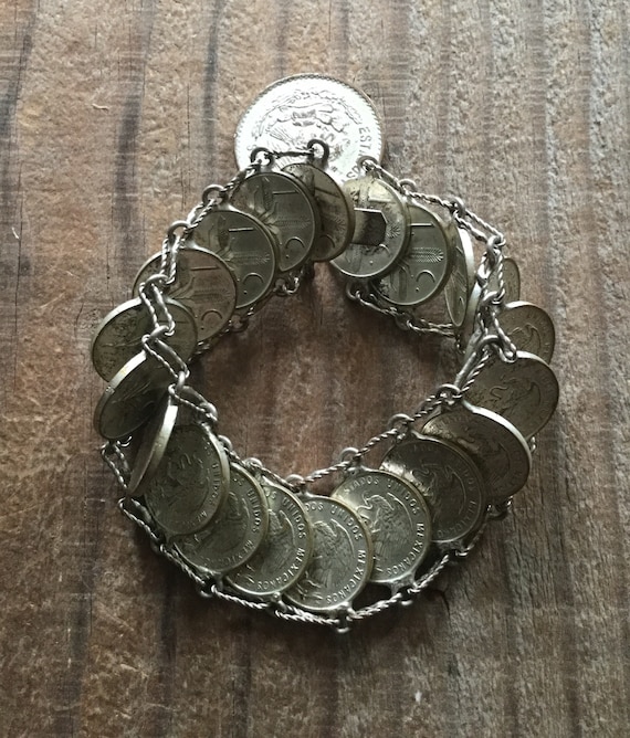 Mid Century Mexican Peso Souvenir Bracelet