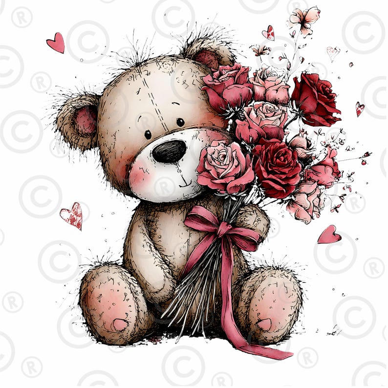 20 Valentine Teddy Bear PNG Bundle Cute Watercolor Bear Clipart Pastel ...