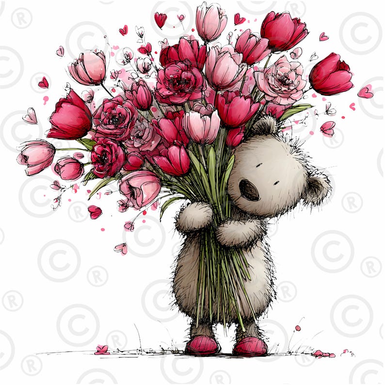 20 Valentine Teddy Bear PNG Bundle Cute Watercolor Bear Clipart Pastel ...