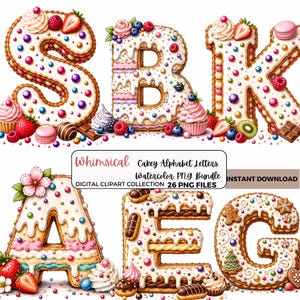Sweet Alphabet Clipart Bundle 26 PNG Dessert Letter Clipart Cake Alphabet PNG Monogram Letters