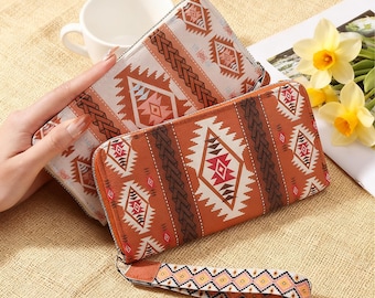 Cartera bohemia con cremallera hecha a mano - Piel vegana - Cartera bohemia para mujer, regalo hippie, monedero colorido, regalos para mujer