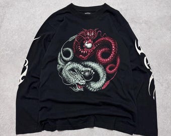 Vintage All Over Print Dragon Spiral Long Sleeve 90s Japanese style overpring