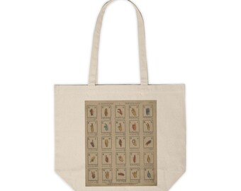Vintage Sign Language Cotton Canvas Tote Bag: Hand-Painted Market Bag