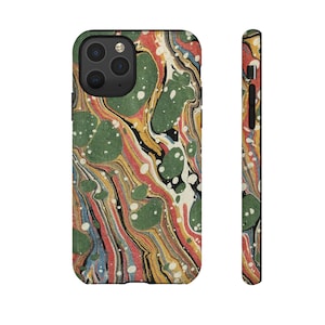 Multicolored Marbled Paper Phone Case – Vintage Swirl Pattern, Durable Tech Accessory