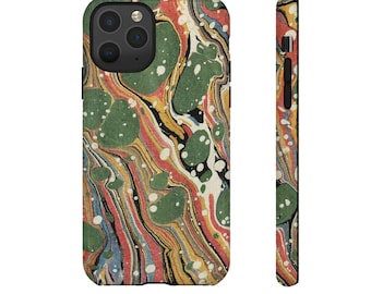 Multicolored Marbled Paper Phone Case – Vintage Swirl Pattern, Durable Tech Accessory