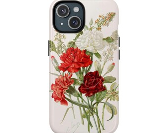 Red Carnation Bouquet phone case | Tough Magnetic Case, floral botanical design