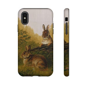Telefoonhoesje, vintage konijn schilderij stoere hoes, cadeau dierenliefhebber, retro haas mobiel, illustratie konijn, konijntje kunst beschermhoes