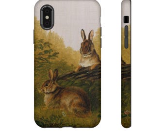 Vintage Rabbit Painting Phone Case: Retro Bunny Art Tough Cover