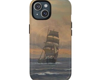 Vintage Sailboat Phone Case, Nautical Marine Art, MagSafe Compatible Accessory