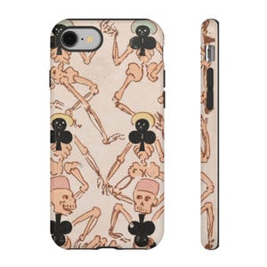 Vintage Playing Cards Six of Clubs Tough Case, Coque de portable squelettes, Coque pour iPhone Poker Cards rétro, Jeu de cartes gothique Samsung