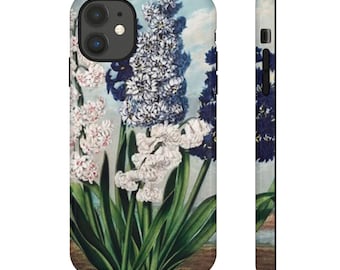 Vintage Botanical Delphiniums Phone Case, Blue White Floral Protective Cover