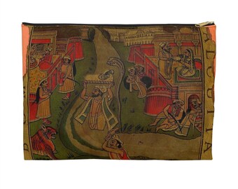 Vintage Indian Advertisement Accessory Pouch, Cultural Art Travel Bag