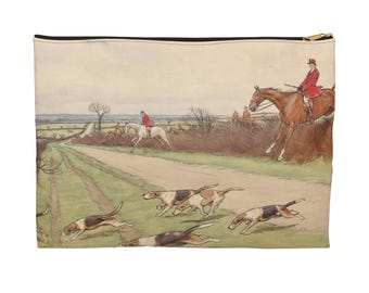 Hunting Scene Accessory Pouch, Equestrian Dog Lover Gift