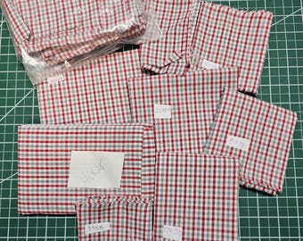 Red and Grey Check Fabric – #T18   Tattersall Tricheck T-18 Fabric Finders Tri-Check Fabric Finders Tattersall