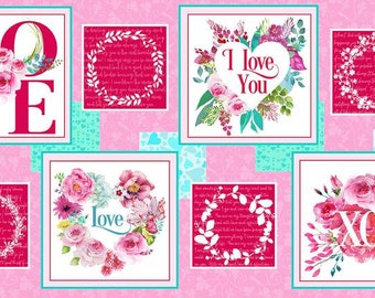 Henry Glass Fabrics - Love Letters by Barb Tourtillotte  24" Block Panel  100%       VTDHT22 Cotton  44/45" Wide