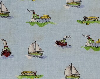 Steamboats and Sailboats on Blue  Print    by Fabric Finders Inc