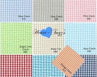 Seersucker Check Fabric Blue Pink Aqua Khaki Tan Lime Green Berry Red or Navy British Tan Gray Turquoise  Your Choice
