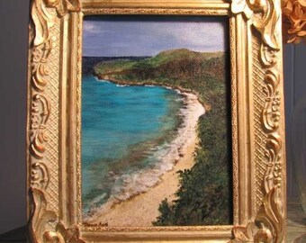 Original Seascape Painting, (Caribbean Cliffs) DawnAshArtStudio