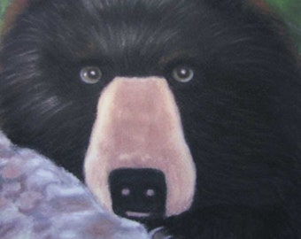 Black Bear Painting, Wildlife, Cabin Art, - Fine Art Giclee Print (Sweet From Afar) by Dawn Ash