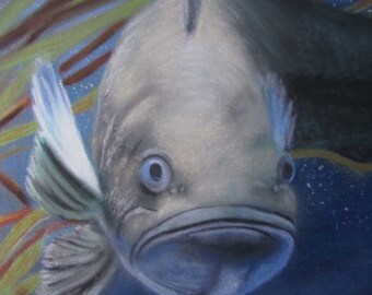 Largemouth Bass Fish Painting - (Dream Catch..Not Gonna Happen) by Dawn Ash - Fine Art Giclee Print