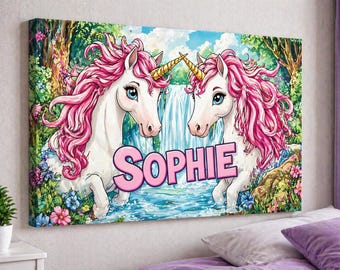 Cuadro de unicornio personalizado con nombre, decoración de pared para habitación infantil de niñas, póster de unicornio personalizado, regalo para niñas