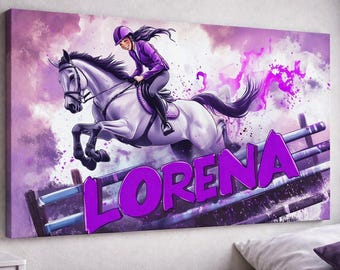 Kinderkamerdecoratie met naam en paard, gepersonaliseerde muurdecoratie voor meisjes, paardenafbeelding voor de kinderkamer, cadeau voor paardenliefhebbers