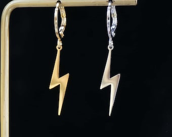 Lightning Bolt Earrings Gold Silver Lightning Bolt Huggie Hoop Earrings Unisex Earrings Gothic Punk Birthday Gift For Her Christmas Earrings