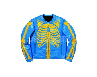 Skeleton Leather Jacket - Blue Motorcycle Jacket - Halloween Costume