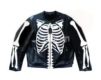 Black Skeleton Leather Jacket: Bone Rider Halloween Biker Style