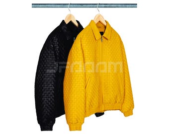 Hand Woven Leather Jacket: Bohemian Style Yellow Black